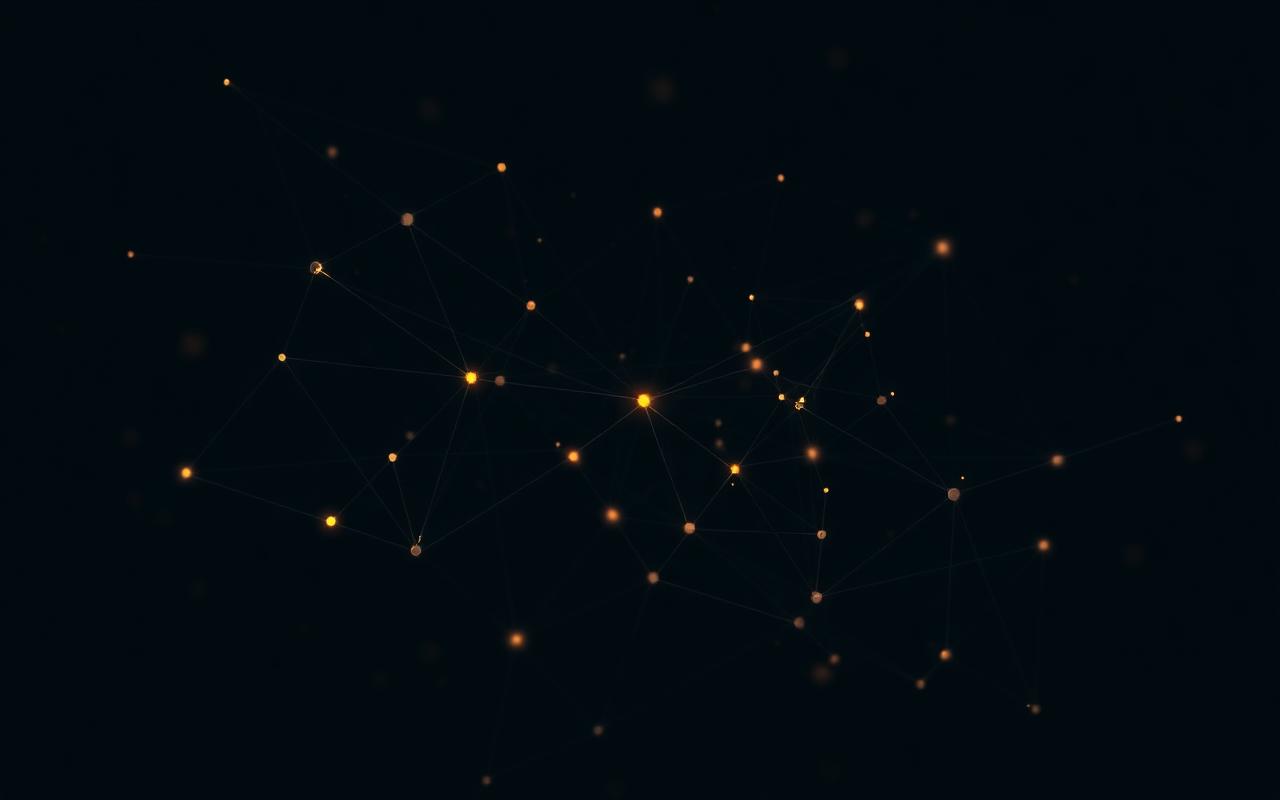 Abstract network of nodes and connections on a dark field.